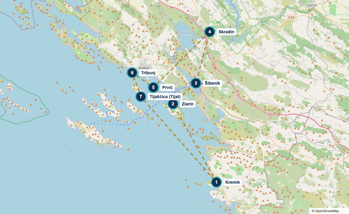 Mapa gastro trasy Šibenickem